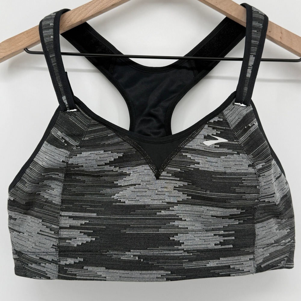 Brooks Moving Comfort Rebound Racerback Sports Bra Black 38C Hook Loop 350037